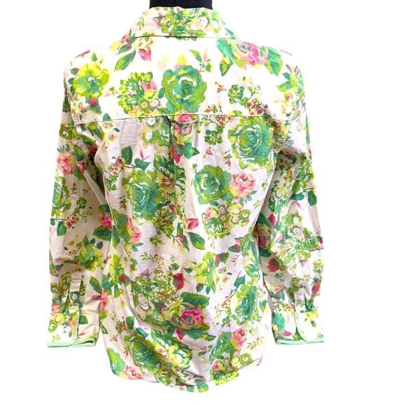 Charter Club Green Floral Button Down Shirt Size Medium - Picture 2 of 13